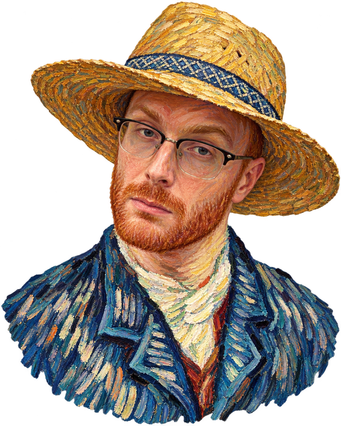 Paolo ritratto in stile dipinto a olio, con cappello di paglia